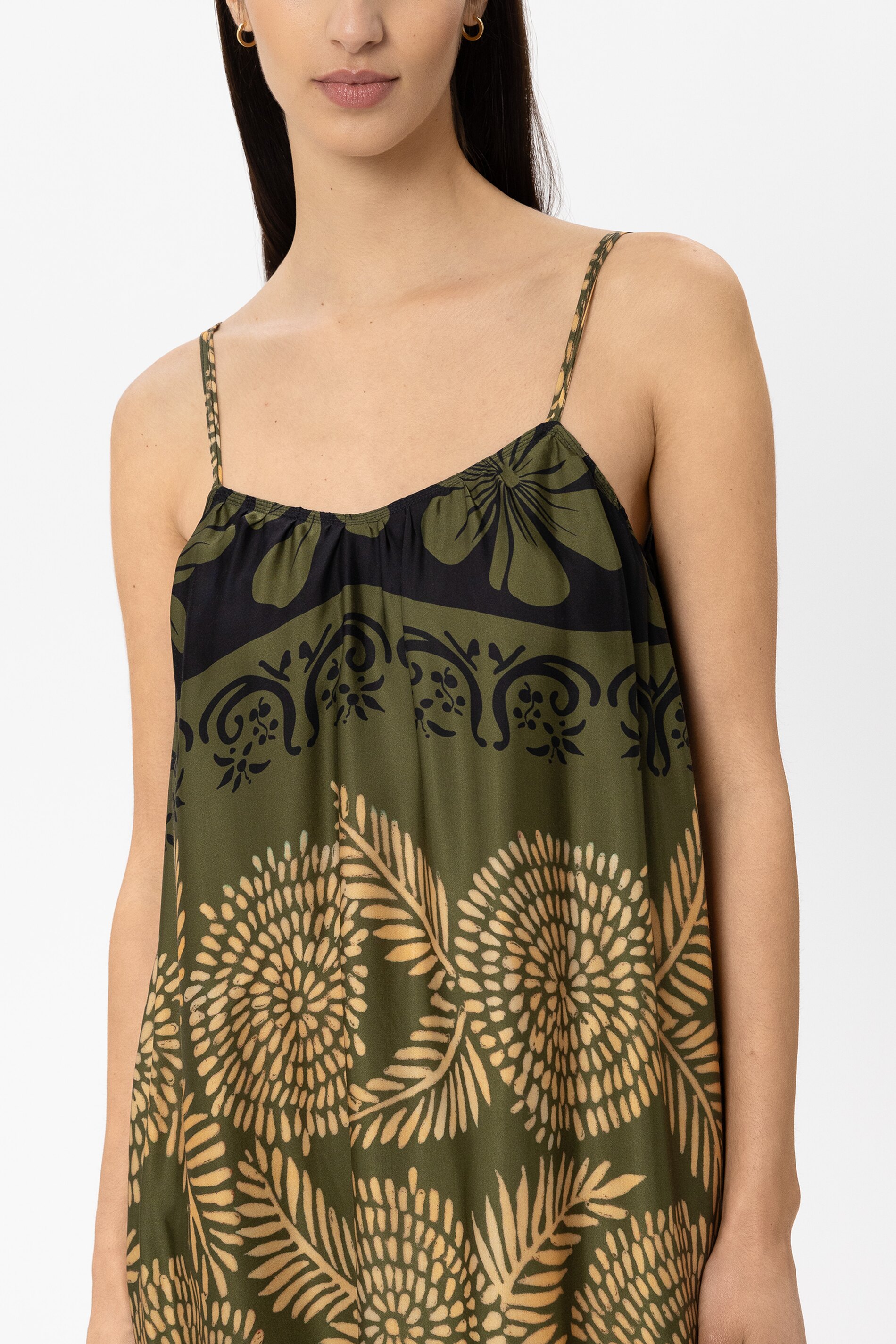 Trägerkleid mit Leaf-Print